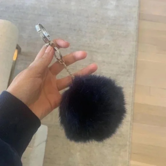 Blue Silver Fuzzy Faux Fur Pom Nordstrom Silver Keychain / Key Ring - Picture 1 of 2